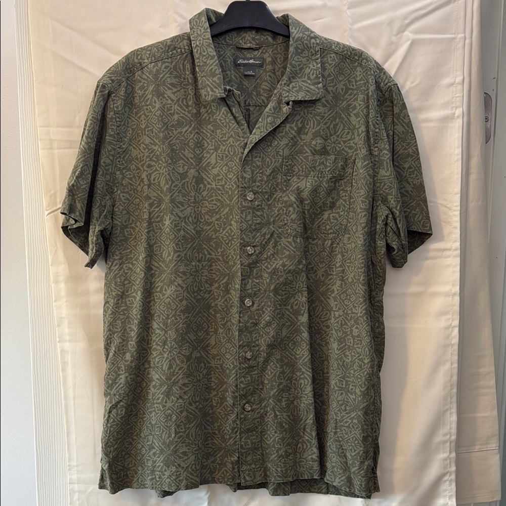Eddie Bauer Olive Patterned Casual Shirt